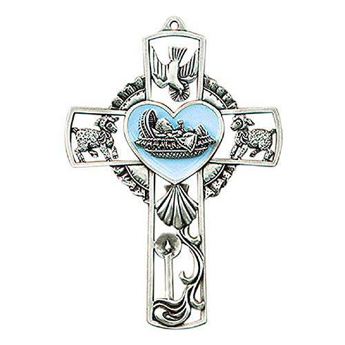 Christian Brands Creative Brands JC-9432-E Baby Boy Wall Cross, 5-inch Height, Pewter and Epoxy, Blue