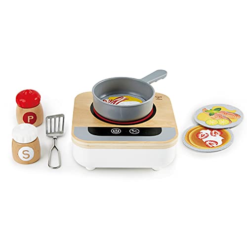 Hape Fun Fan Fryer | Wooden Tabletop Stove with Fan, Kitchen Playset for Preschoolers, Includes Salt and Pepper Shakers, Six Recipes and More