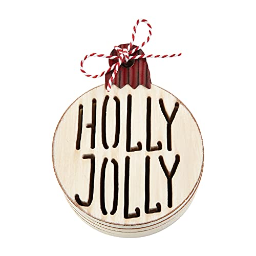 Mud Pie Christmas Ornament Coaster Set, White, Holly Jolly, 4" Dia