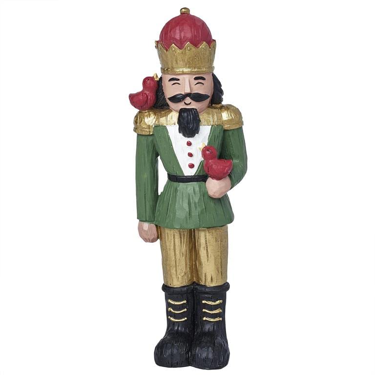 Blossom Bucket Nutcracker Figurine with Hat and Birds, Red, Gold