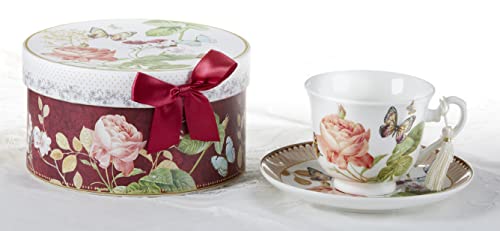 Delton Porcelain Cup & Saucer, Burg Peony