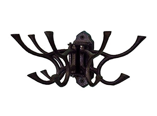 CTW 520010 Decorative Cast Iron Hinged Wall Mount Hook, Hang Jewelry Belts Pet Leashes Coats Bags Purses Keys Towels Purses, Vintage Inspired Rustic Farmhouse Style Home Decor, Cast Iron Metal, Black