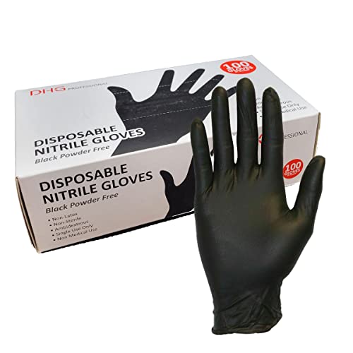 DHG Professional Latex Free Powder Free Black Nitrile Disposable Gloves, Food Handling, Cleaning Gloves (100, XL)