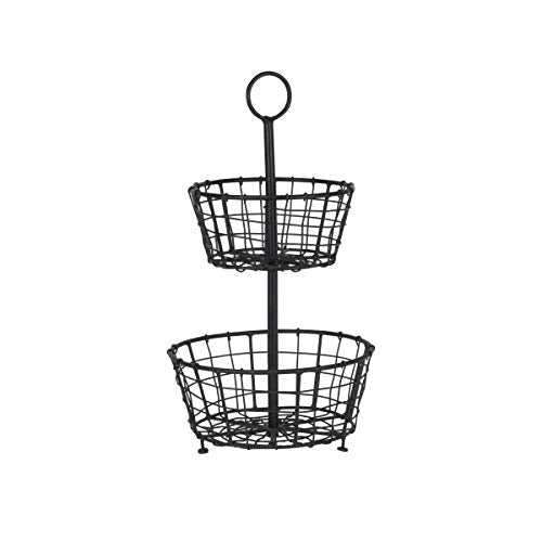 Foreside Home and Garden Black Metal Two Tier Decorative Storage Basket