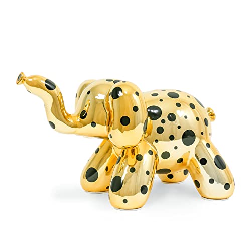 Made By Humans Balloon Elephant Money Bank, Cool and Unique Ceramic Piggy Bank with High-Gloss Finish - Gold w/Polka Dots