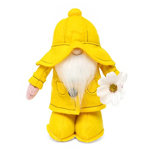 MeraVic Gnome with Wood Nose, White Beard, Feet and Arms Yellow Small Plush, Collectible Figurines, Gifts for Home Shelf D√©cor, 8 Inches - Spring Decoration