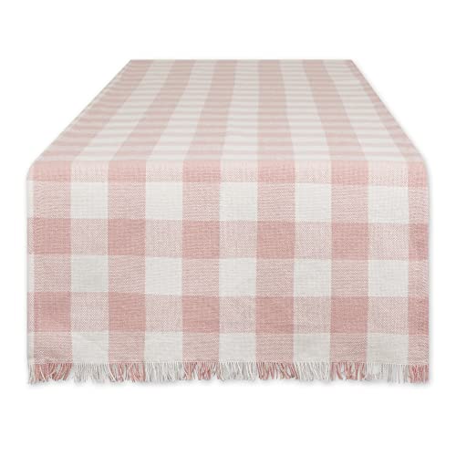 DII Design Heavyweight Fringed Check Tabletop Collection, Table Runner, 14x72, Pale Mauve