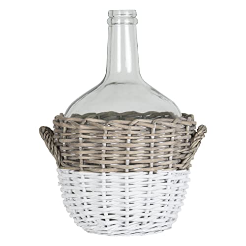 Foreside Home and Garden White Glass & Wicker Vase,FDDD10347