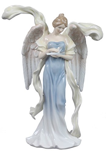 Unicorn Studio US 9.75 Inch Glazed Porcelain Open Winged Angel Figurine Holding Dove