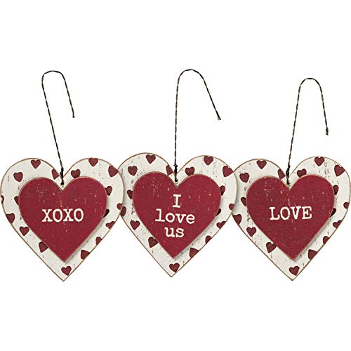 Primitives by Kathy 108710 Love Hanging Ornament, 3-inch High, Set of 3