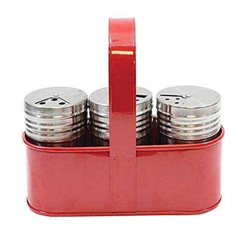 Tablecraft Dry Rub Shakers with Rack, (3) 6 oz Shakers with Rotating Tops & Rack, 7.75 x 3 x 6"