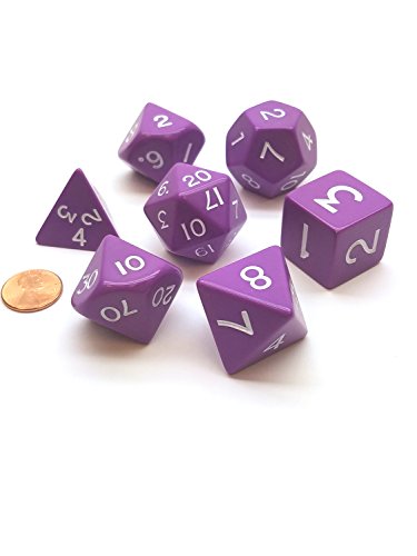 Koplow Games Purple Jumbo Size 7 Pc Polyhedral Dice Set D4, D6, D8, 2xd10, D12, D20