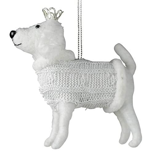 HomArt White Dog with Crown Ornament, 4-inch Height, Felt