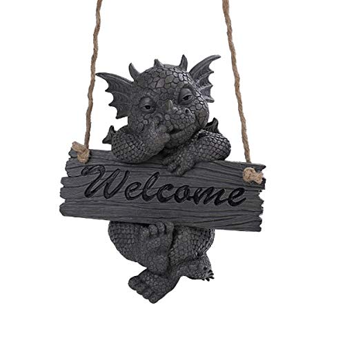 Pacific Trading Giftware PT Garden Dragon Welcome Dragon Garden Display Decorative Accent Sculpture Stone Finish 10 Inch Tall