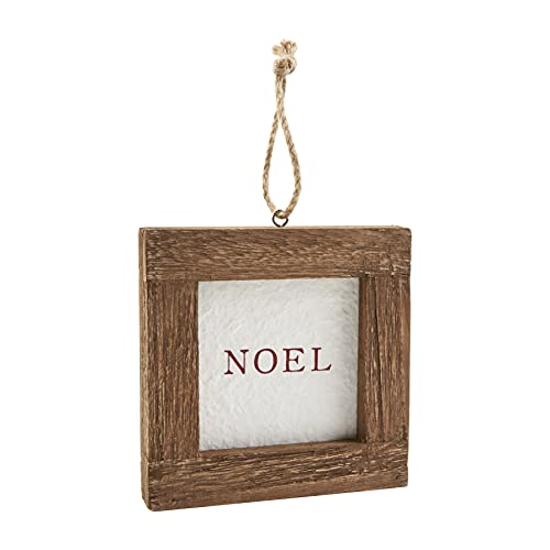 Mud Pie Wooden Frame Ornament Plaque, Noel, 5" x 5", Pine Wood