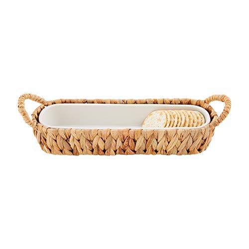 Mud Pie Cracker Dish In Water Hyacinth Basket, 1.75" x 12.25", Brown
