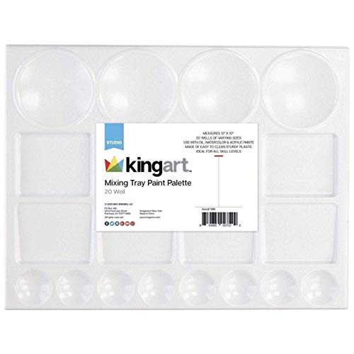 KINGART Large Oil, Watercolor & Acrylic, 20-Well, 13x10‚Äù Artist Tray Plastic Palette, White