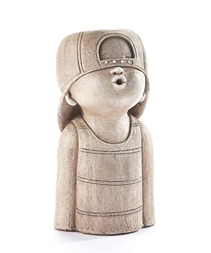 Giftcraft 717987 Oversized Boy with Hat Planter, 16.1-inch Height, Magnesium