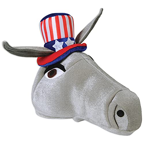 Beistle Plush Novelty Democrat Donkey Hat for Patriotic Party 4th of July Decorations Costume Accessory, One Size, Gray/Red/White/Blue