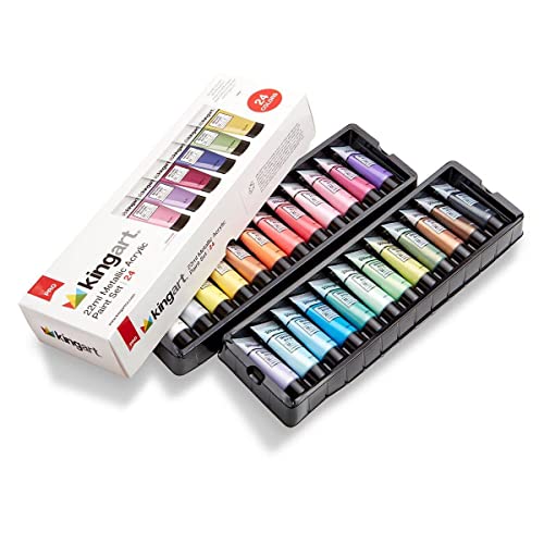 KINGART¬Æ PRO Artist Acrylic Paint, 22ml (0.74oz) Set of 24 Unique Metallic Colors