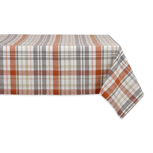 DII Design Autumn Afternoon Farmhouse Kitchen Thanksgiving & Fall D√©cor for Home, Tablecloth, 52x52, Pumpkin Plaid, Orange & Grey