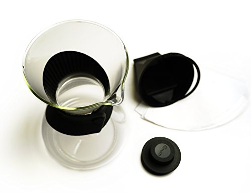 RSVP International Pour Over Borosilicate Glass Coffee Maker with Silicone Sleeve, Black