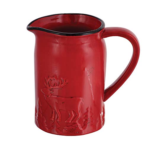 Napco Festive Holiday Red Embossed Deer 5.5 x 3 x 3 Rustic Metal Decorative Christmas Pitcher