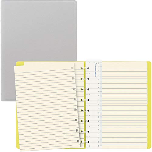 Rediform Filofax B115074U Refillable Saffiano Fluoro Notebook, A5 Size, 112 Cream colored moveable pages. Include 4 Indexes (one with pocket) and page marker, Grey & Yellow