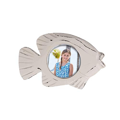 Beachcombers Fish Shaped Picture Frame,6.28-inch Height, White