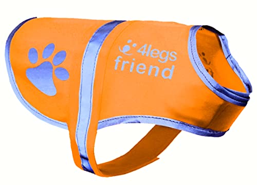 4LegsFriend Dog Safety Orange Reflective Vest with Leash Hole 5 Sizes - High Visibility for Outdoor Activity Day and Night, Keep Your Dog Visible, Safe from Cars & Hunting Accidents