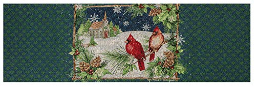 Manual Woodworker Cardinals with Church Winter Chrismas Dinner Table Runner 12.5 x 36 Inches