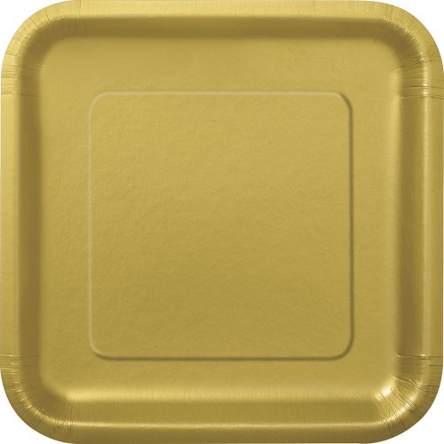 Unique Industries Gold 33243/U Square Paper Plates, 14ct, 9" x 9"