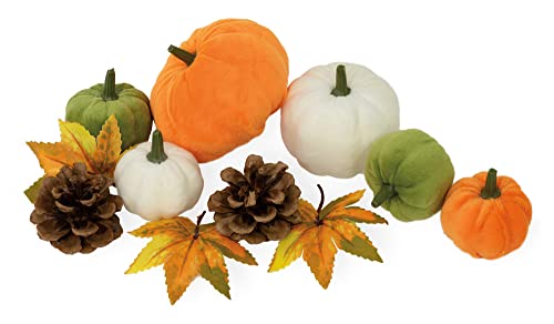 Boston International Fall Felted Pumpkins in a Bag, Mini & Small Sizes, Orange/White/Green