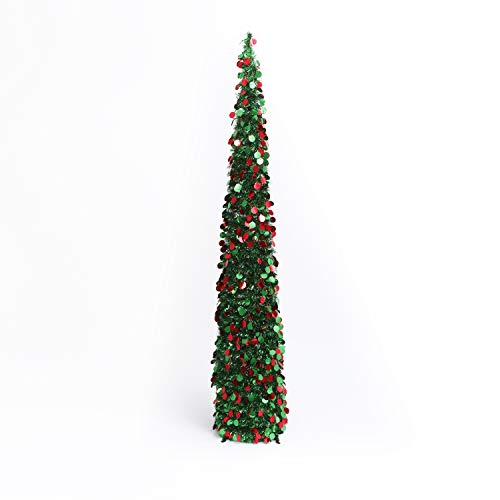 Gerson 72 Inch High Tinsel Pop Up ChristmasTree, Green and Red