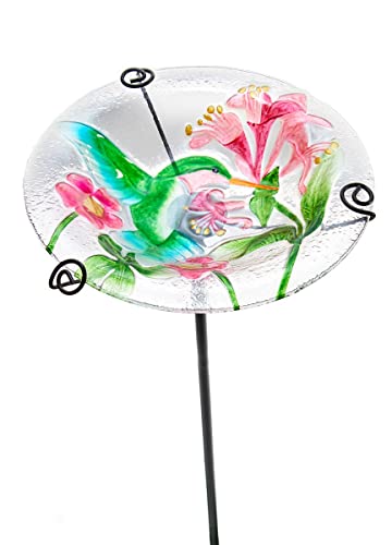 Giftcraft 714910 Birdbath and Feeder Stake, 28.4-inch Height, Glass and Metal