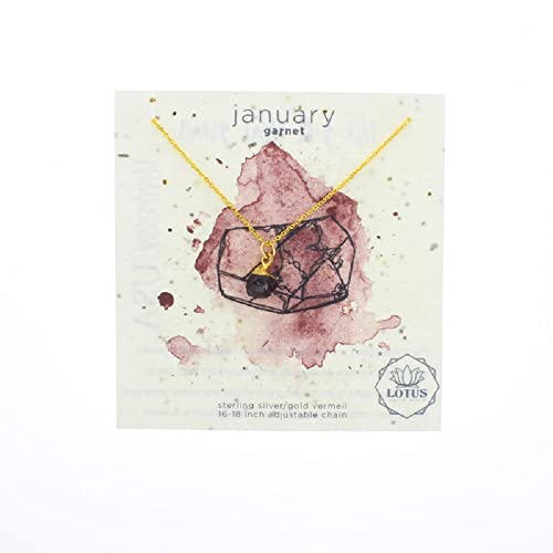 Lotus Jewelry Studio Gold Birthstone Mineral Card Necklace (January, Garnet)