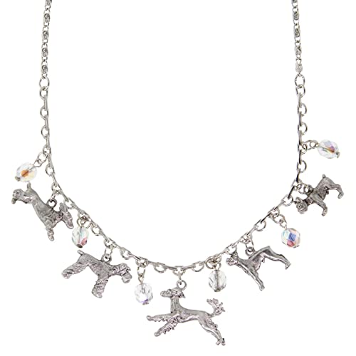 1928 Jewelry Silver Tone Clear Crystal Beaded Multi Dog Drop Necklace 16" + 3" Extender