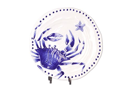 Blue Sky Clayworks Clayworkss Sky Ceramic Magic Sea 14" Round Crab Platter-Cobalt Blue, Multi