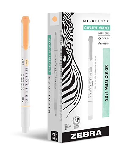 Zebra Pen Mildliner Double Ended Highlighter Marker Set, Broad and Fine Point Tips, Mild Orange Ink, 12-Pack