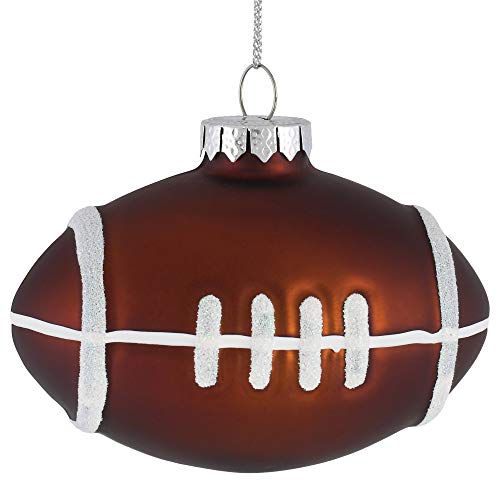 RAZ Glitter Lines Football Glass Ornament 4 x 3 in