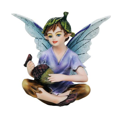 Pacific Trading Giftware Fairy Garden Flower Boy Fairy with Acorn Decorative Mini Garden of Enchantment Figurine 3 Inch