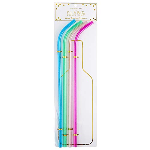 Creative Brands Slant Collections 4-Count Acrylic Wine Bottle Straws, 15-Inch, Multicolor