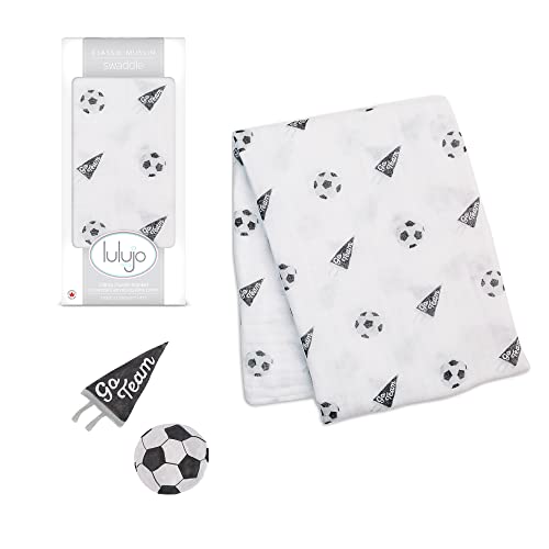 Mary Meyer Lulujo Baby Cotton Muslin Swaddle Blanket, 47 x 47, Soccer