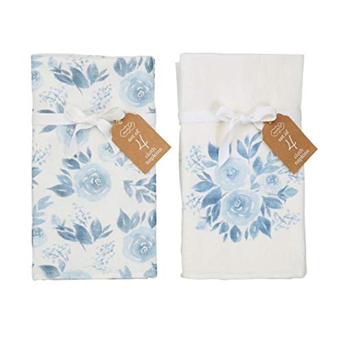 Mud Pie Blue Floral Cloth Napkin Set of 2 (Bouquet), 20" x 20"