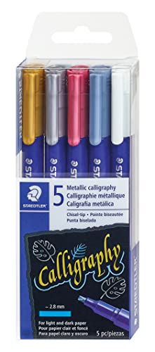 Pens Staedtler metallic calligraphy markers, 5 metallic colours for light and dark paper, 8325 TB5