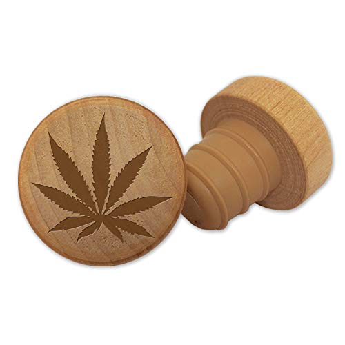 Tangico 99127 WineO Cannabis Leaf Wine Stopper, Wood