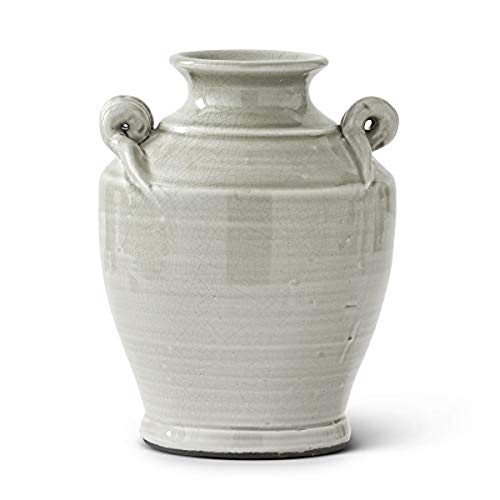 K&K Interiors, 12185B-GY 8.5 Inch Gray European Ceramic Jar with 2 Handles