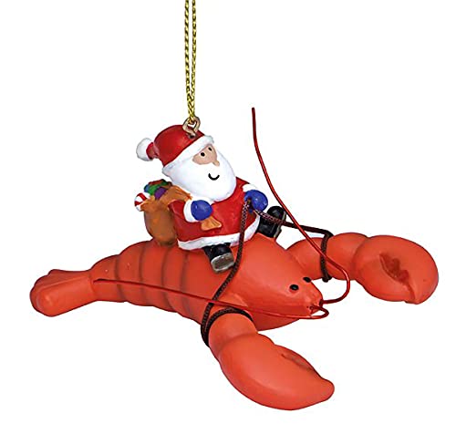 Cape Shore Christmas Resin Ornament, Santa Riding a Lobster, Holiday Tree Decoration, Home Collection
