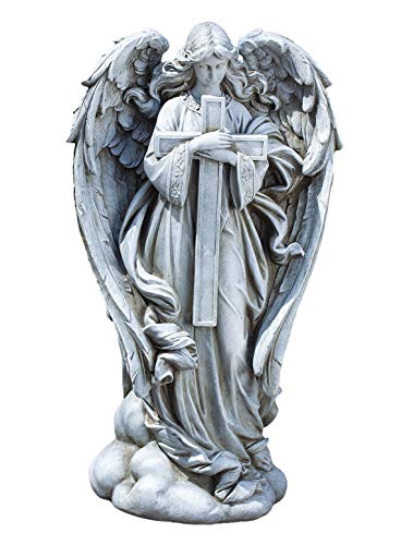 Roman Angel with Cross Garden Statue, 25.5 Inch Height