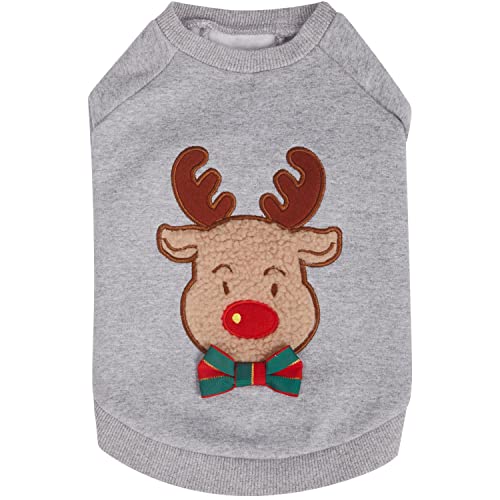 Blueberry Pet Soft & Comfy Ultimate All-Weather Christmas Reindeer French Terry Pullover Crewneck Dog Sweatshirt Jacket, Back Length 16", Pack of 1 Holiday Clothes for Dogs